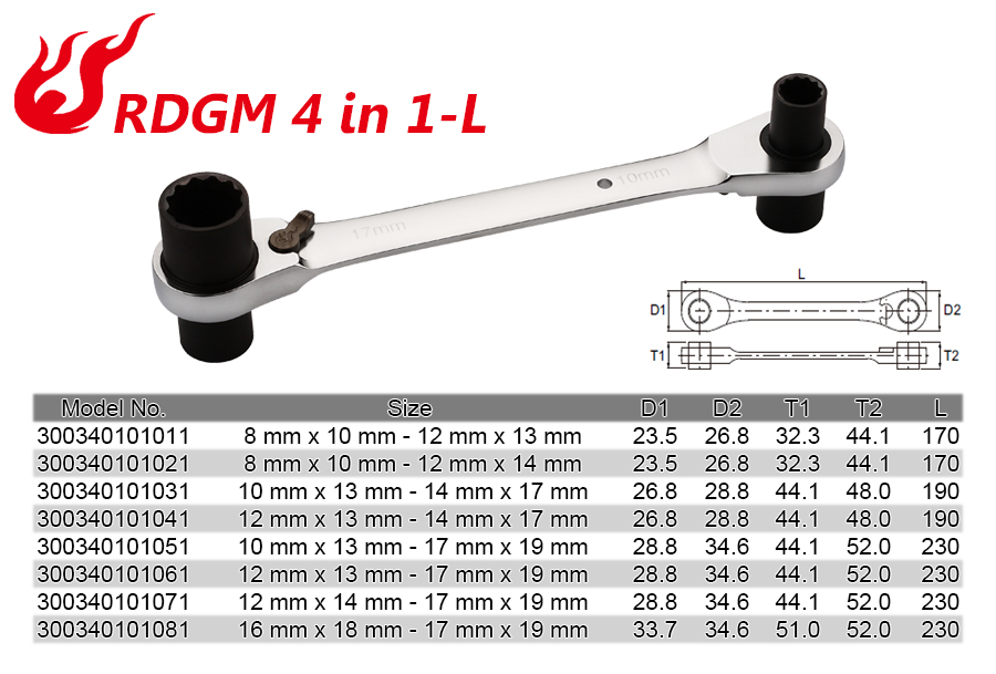 4 in 1 Reversible Ratchet Wrench